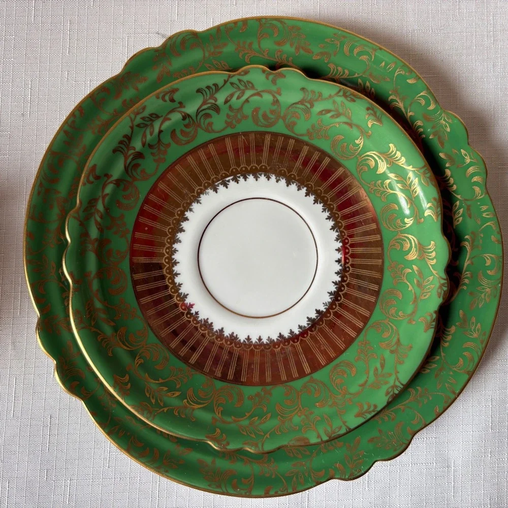 Ilmenau Graf von Henneberg Green Gold Porcelain Teacup Trio